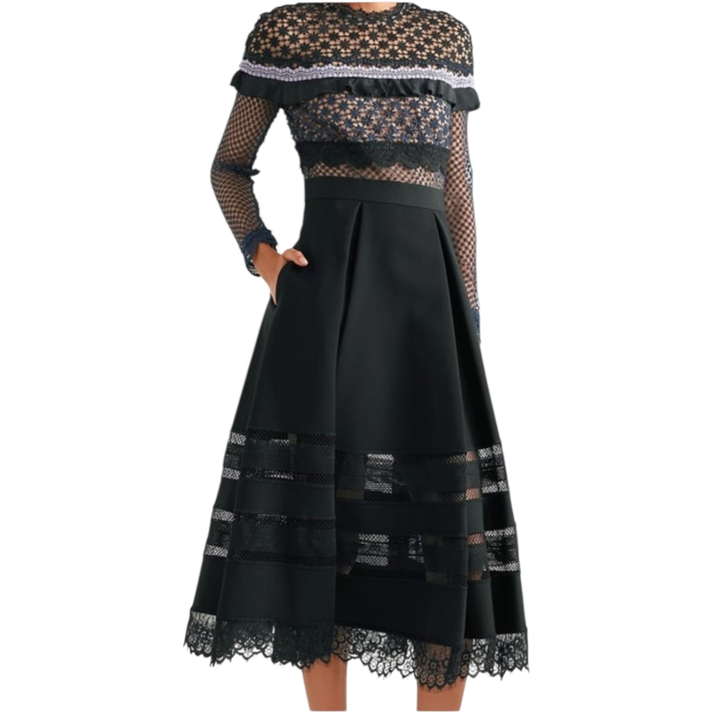 Self Portrait Bellis Lace Trim Midi Dress - 8