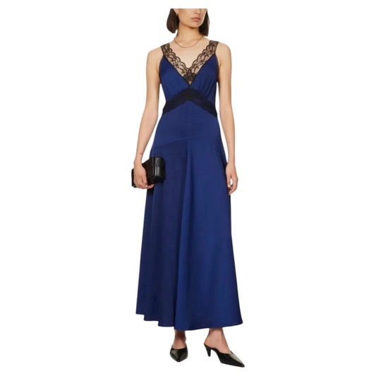 Me + Em Blue and Black Lace Trim Maxi Dress - 16