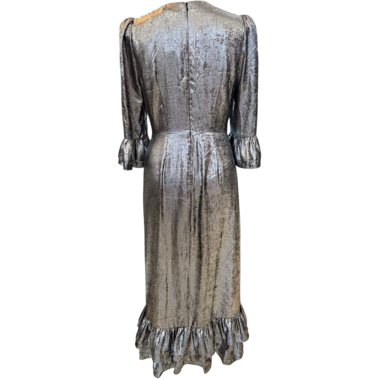 Mint Velvet Metallic Silver Midi Dress - 8 - NEW