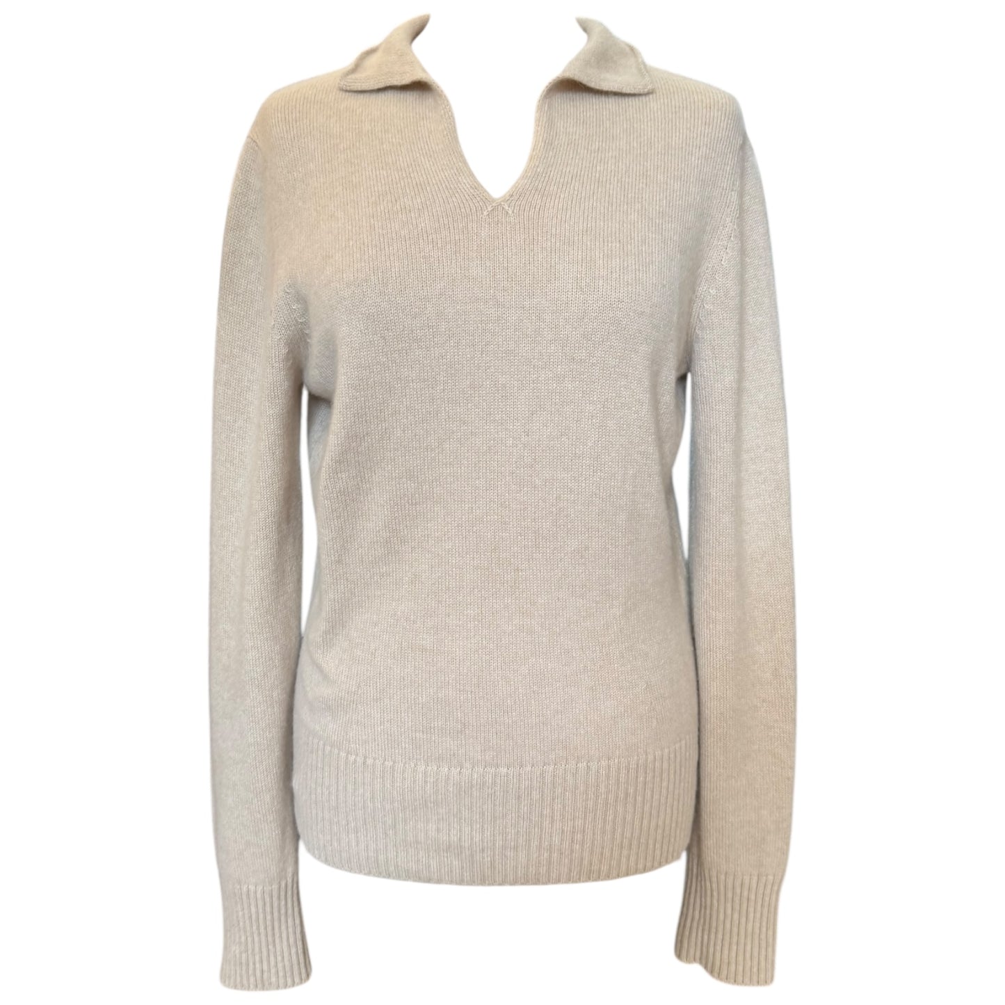 Loro Piana Biege Grassmoor Cashmere Polo Sweater - 10