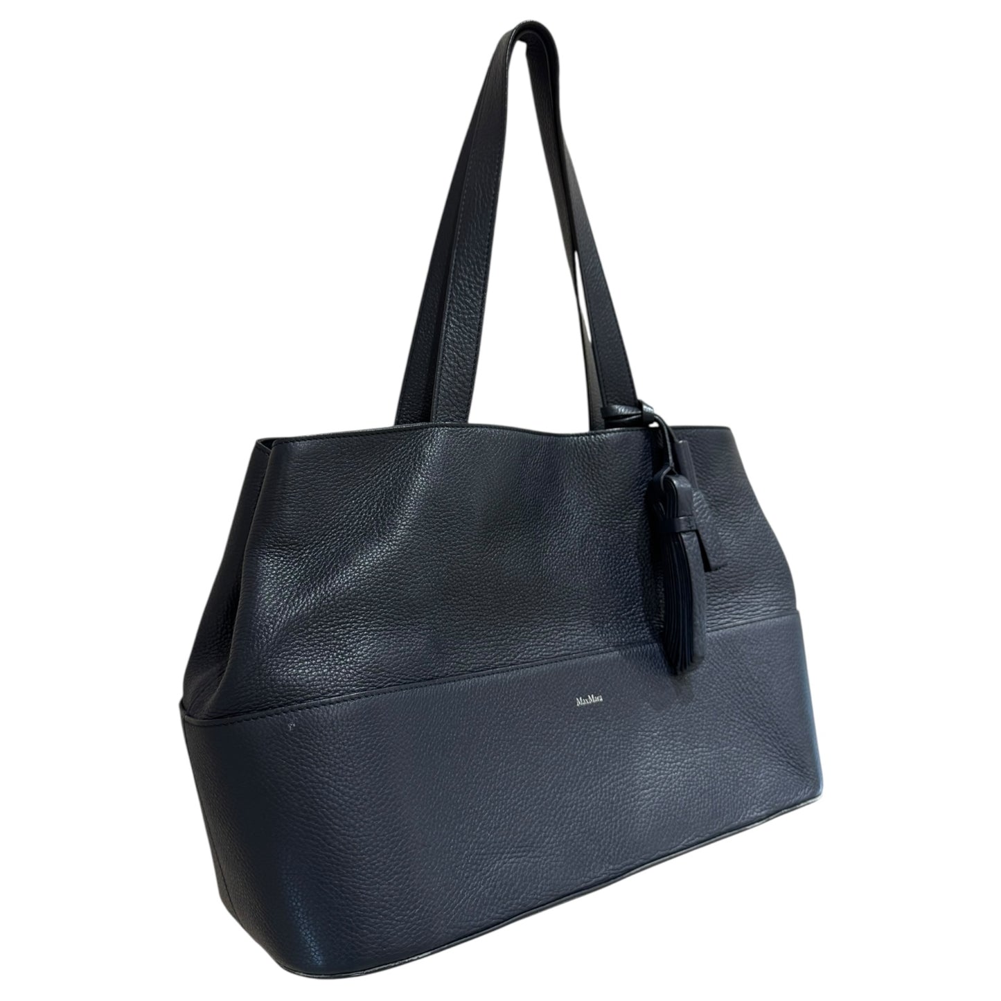 Max Mara Navy Leather Tote Bag