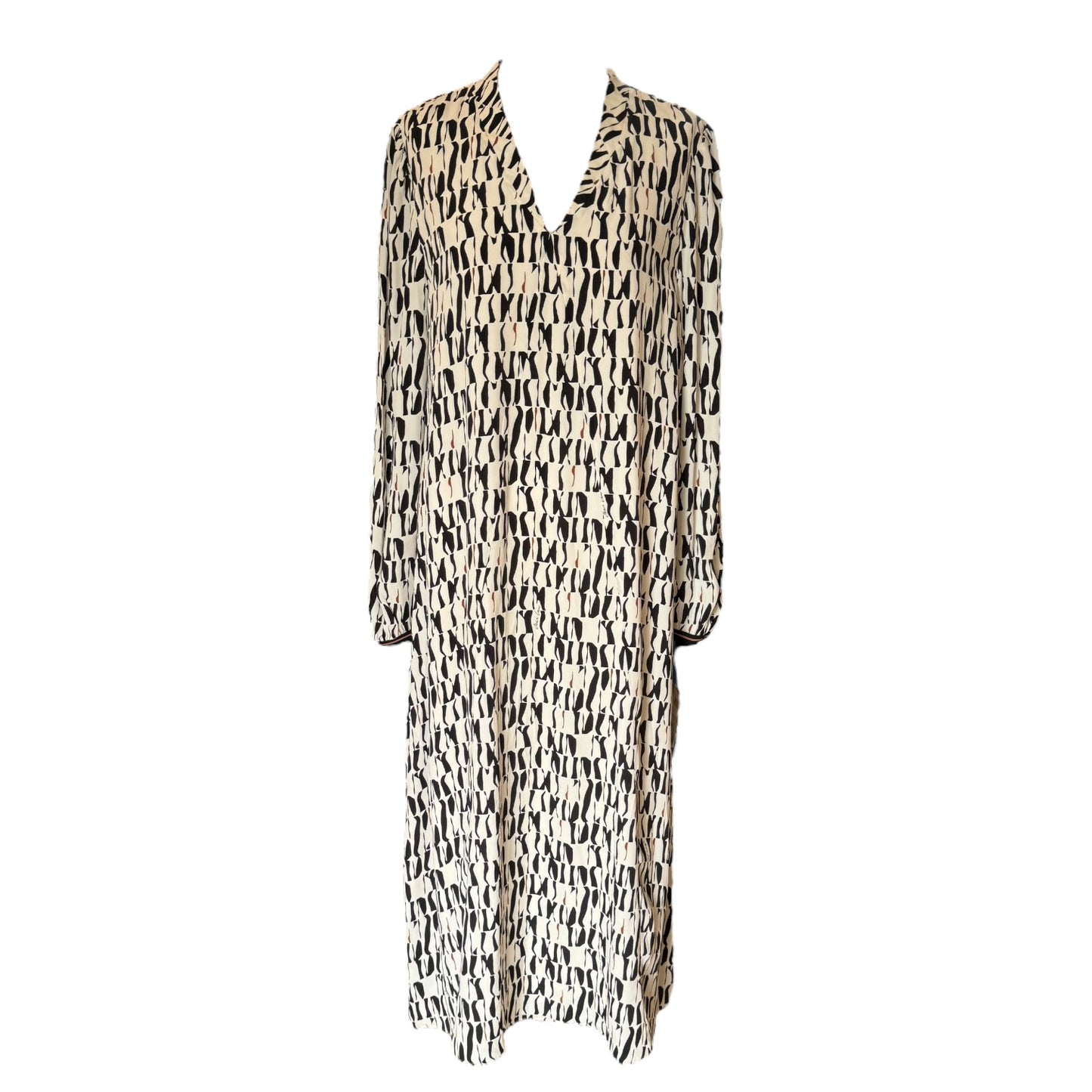 Marc Cain Silk Geometric Print Midi Dress - 18 - NEW