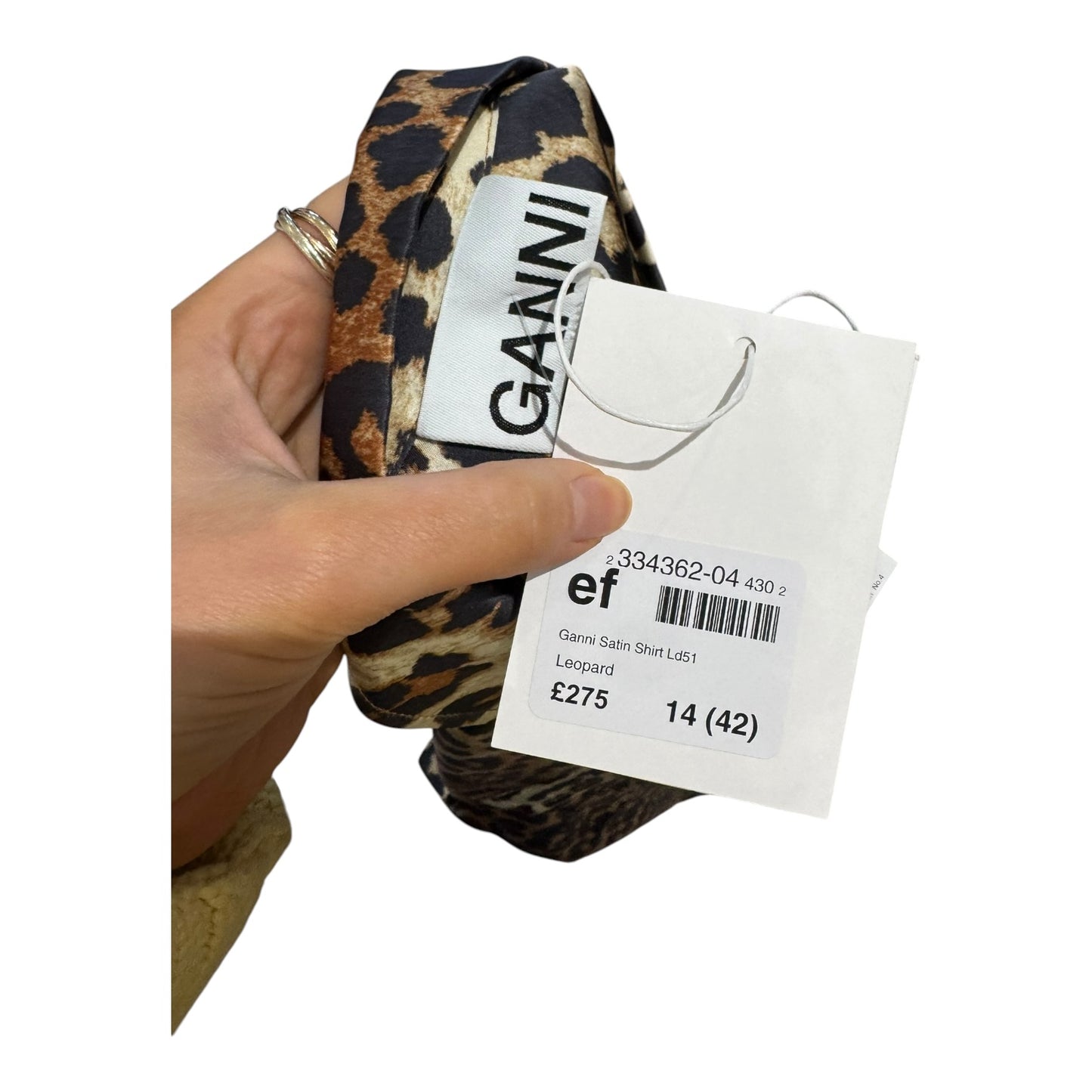 Ganni Satin Animal Print Long Sleeve Blouse - 14 - NEW