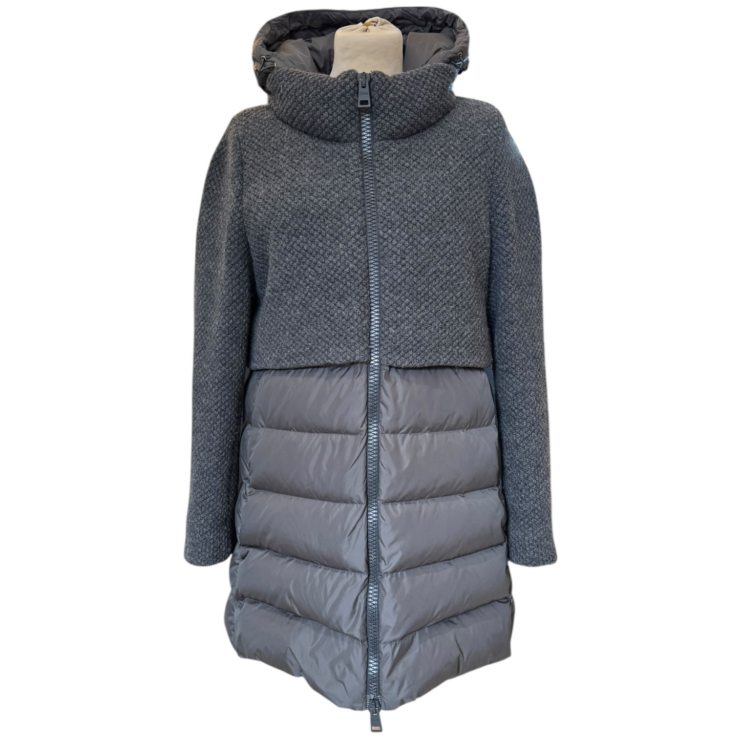 Herno Funnel-Neck Knit and Down Combo Coat - 10