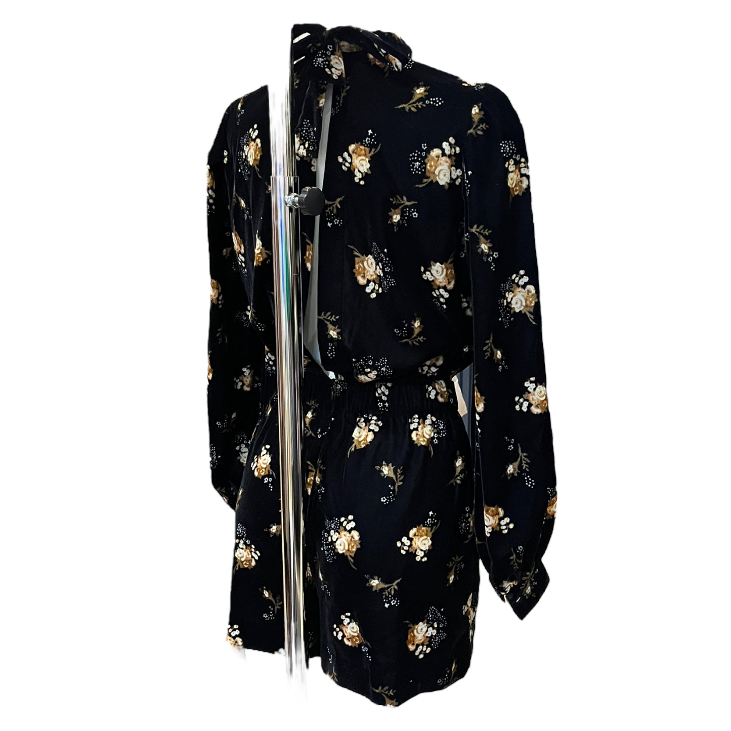 Maje Inouk Black Floral Velvet Playsuit
