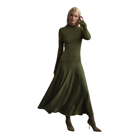 Florere Green Knitted Satin Midi Dress - 16