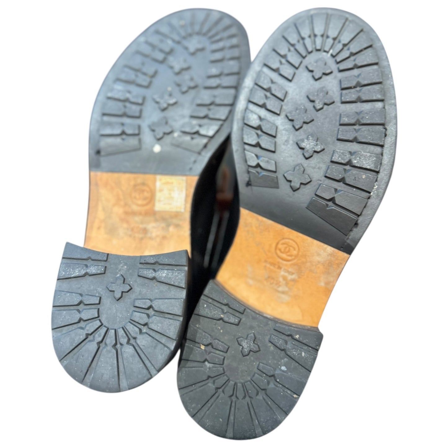 Chanel Black Quilted Leather Lace Up CC Ankle Boots - 40.5 / 7.5