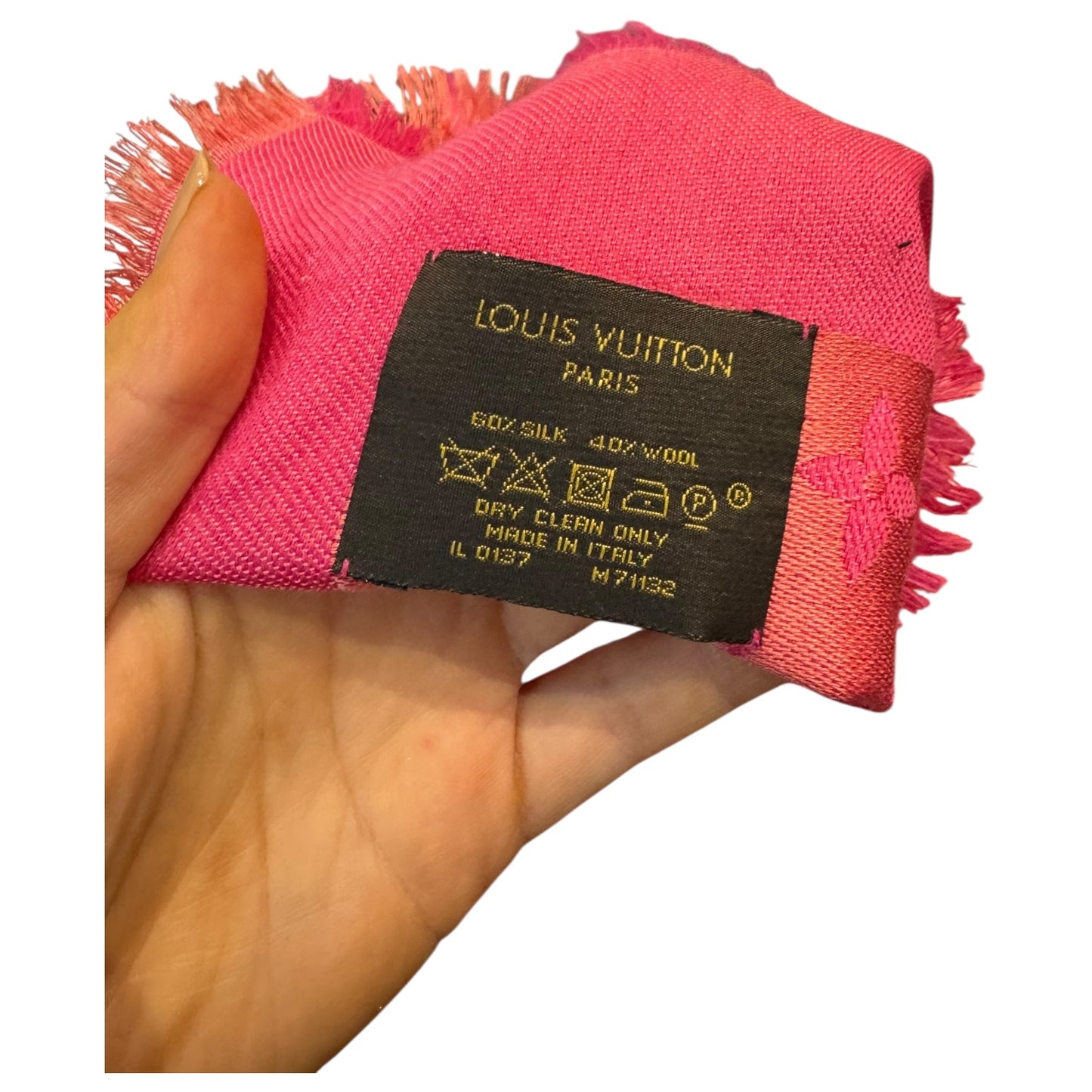 Louis Vuitton Large Pink Wool and Silk Monogram Scarf