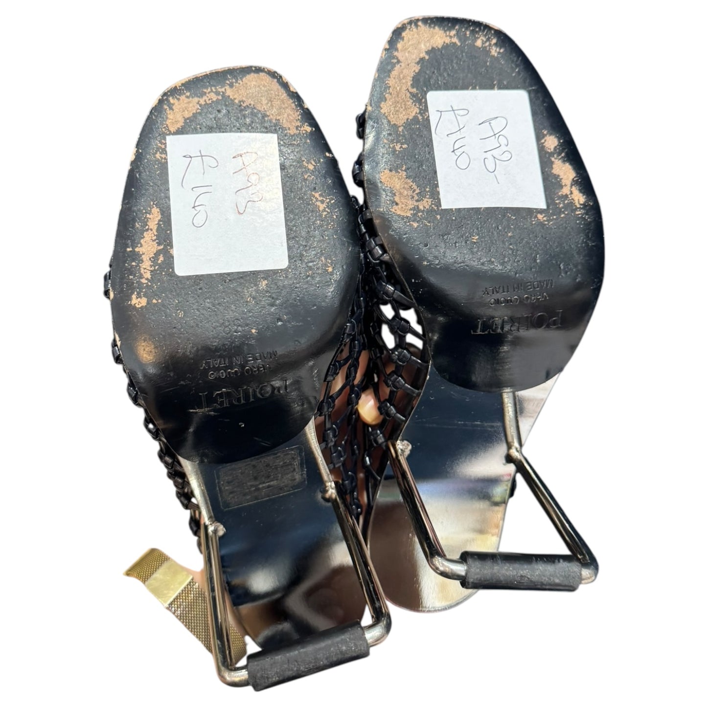 Poiret Black Woven Leather Heels - 38 / 5