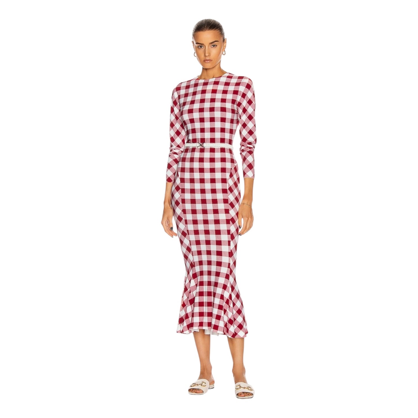 Norma Kamali Red Check Fishtail Dress - 10