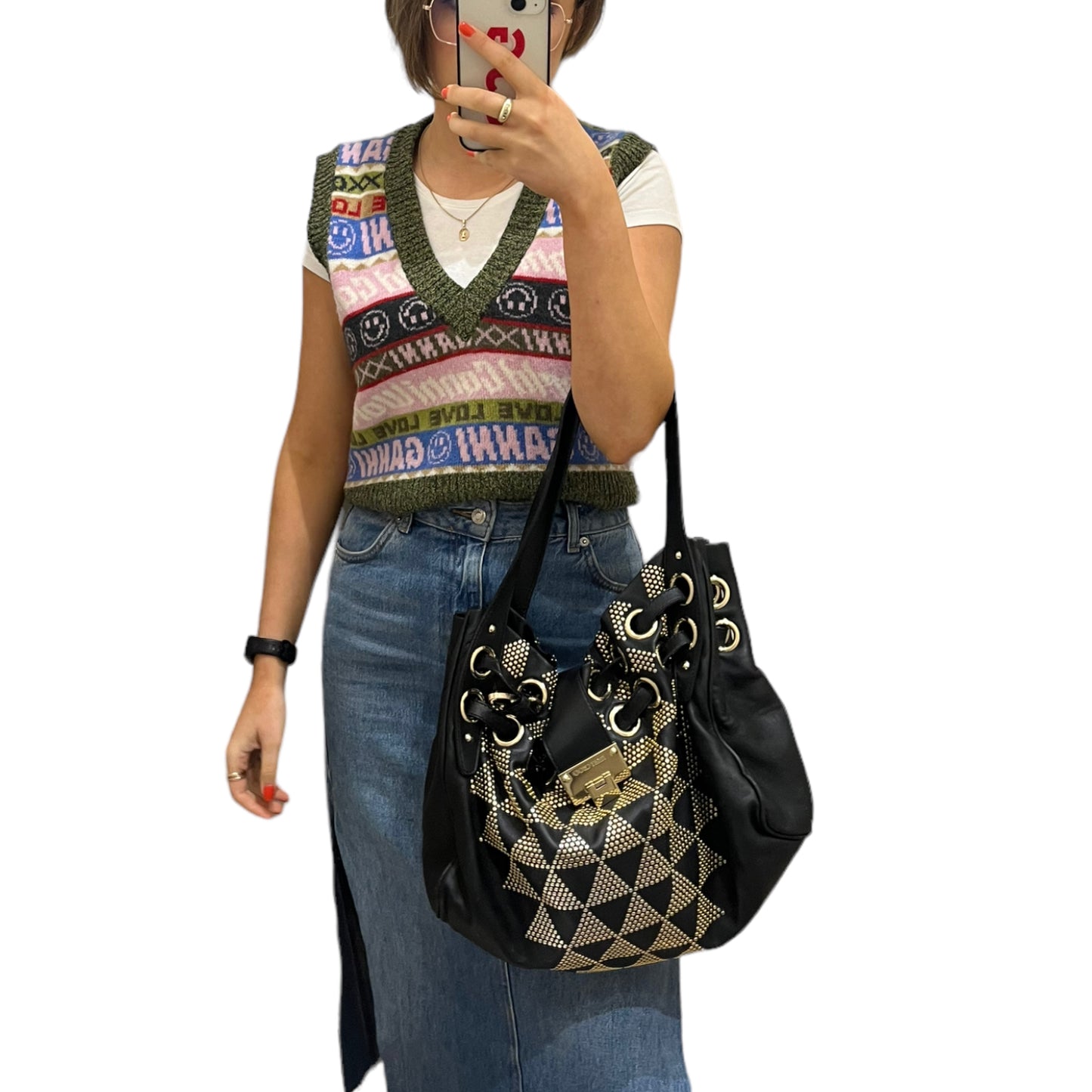 Jimmy Choo Black and Gold Studded Bag