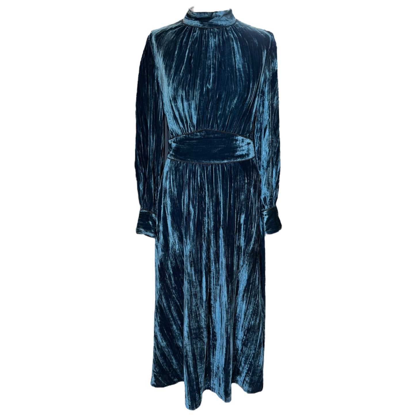 Jigsaw Blue Plisse Velvet Midi Dress - 10
