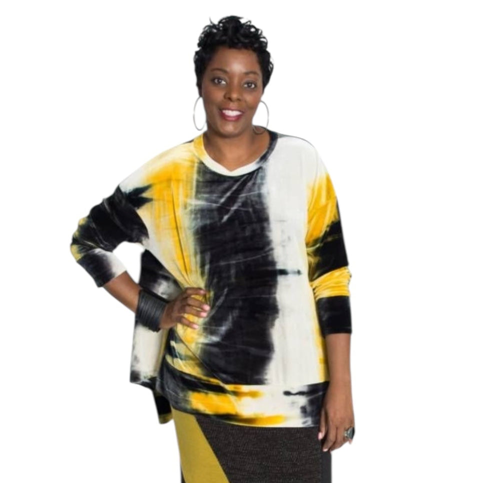 Alembika Yellow and Black Velvet Top - 14/16