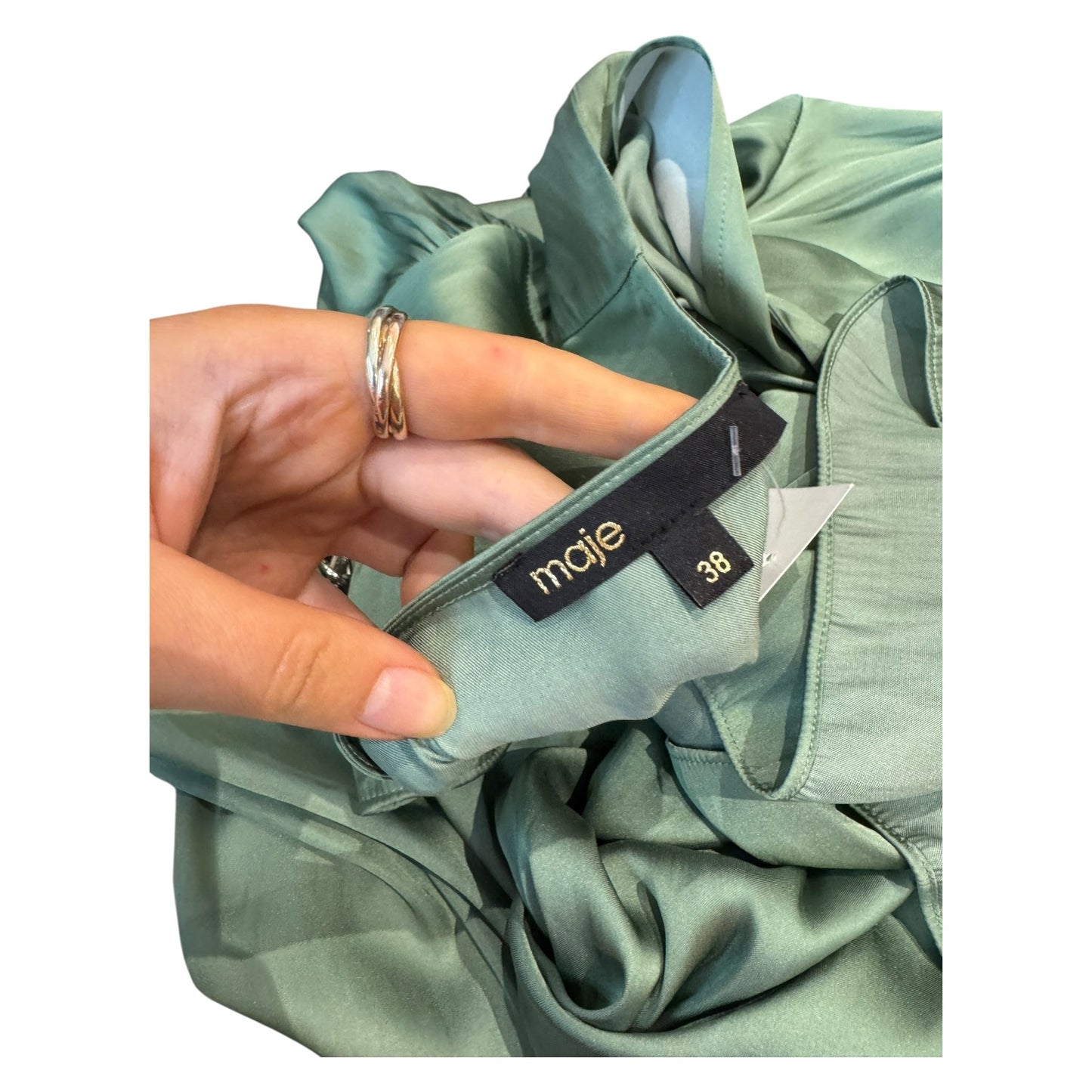 Maje Soft Green Satin Pleated Maxi Dress - 12
