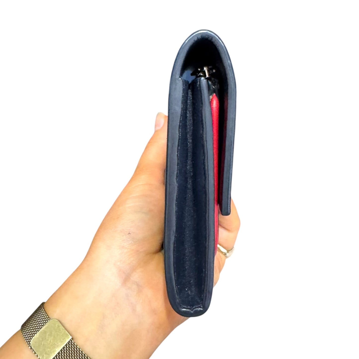 Celine Smooth Navy Blue Calfskin Wallet with Red Piping