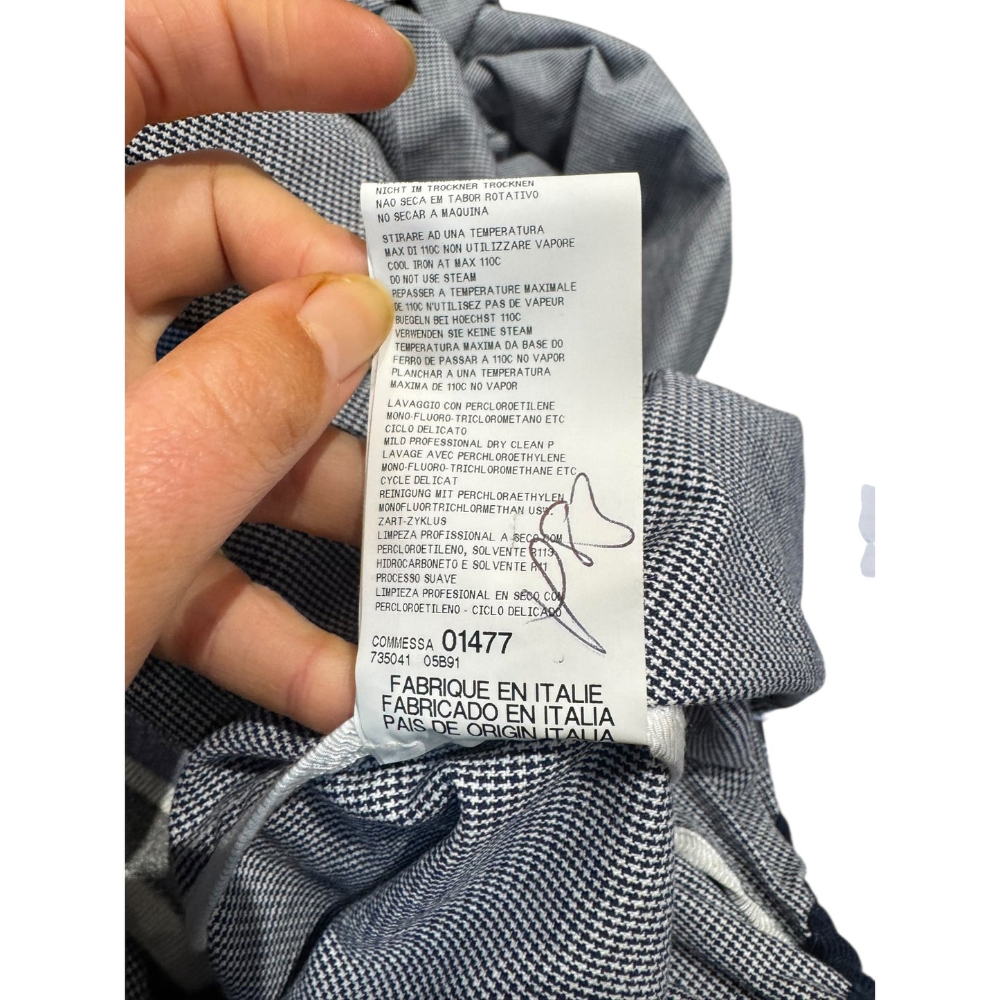 High Blue Navy Houndstooth Hooded Cotton and Linen Coat - 12