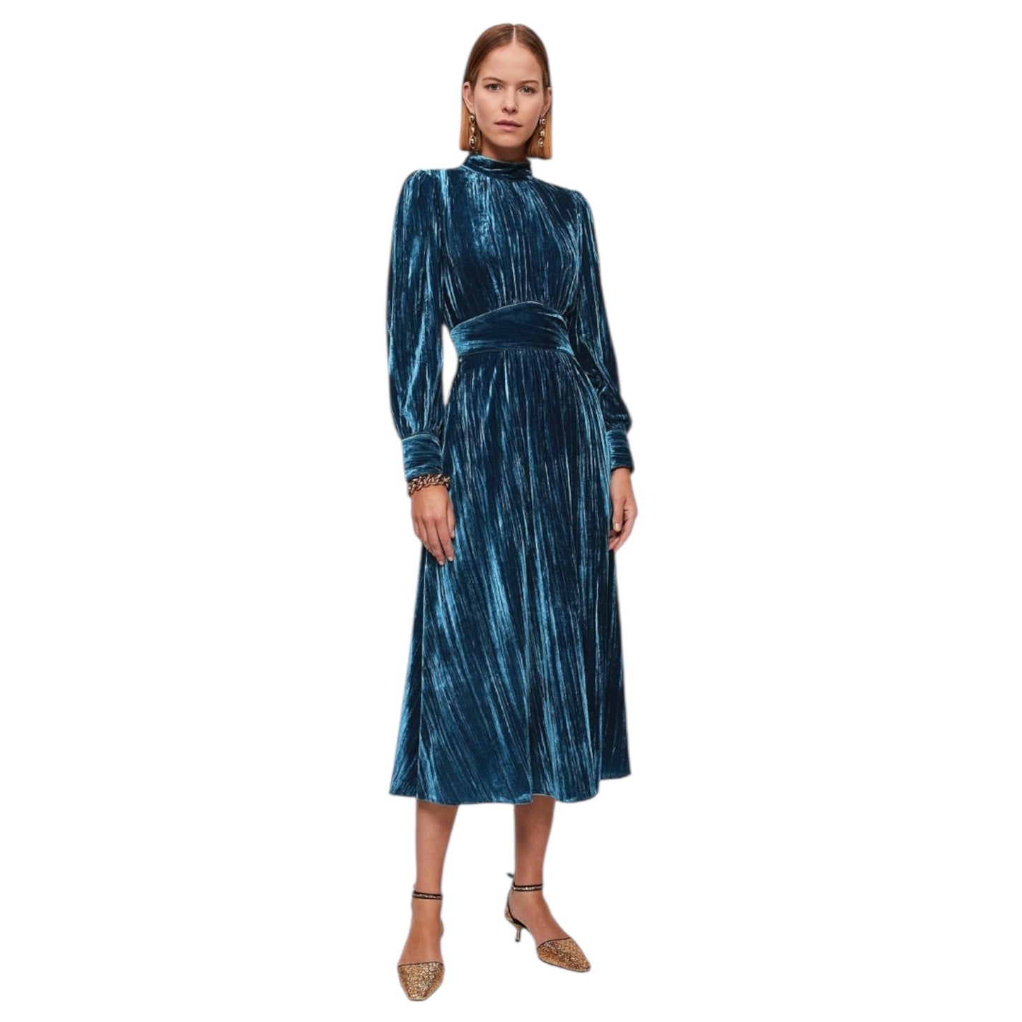 Jigsaw Blue Plisse Velvet Midi Dress - 10
