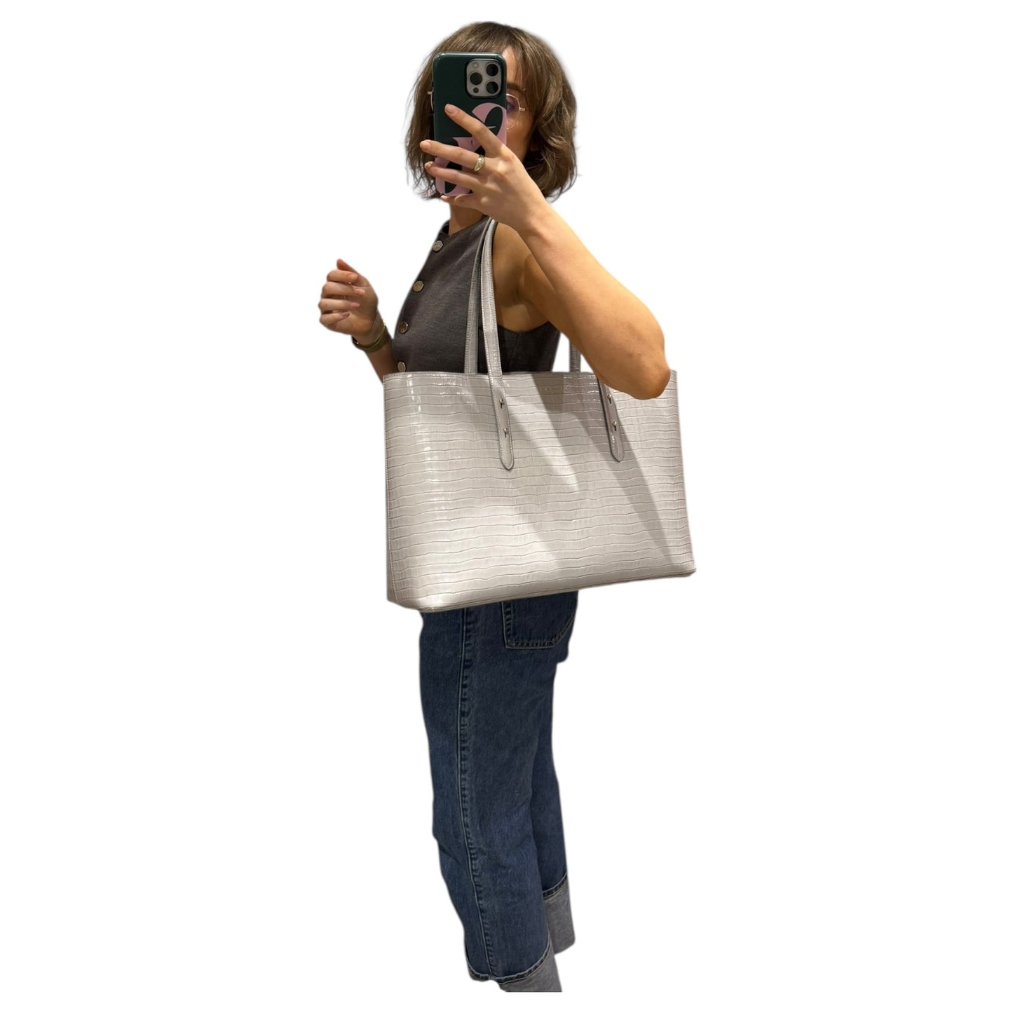 Aspinal of London Regent Tote Dove Grey Croc Leather Tote Bag