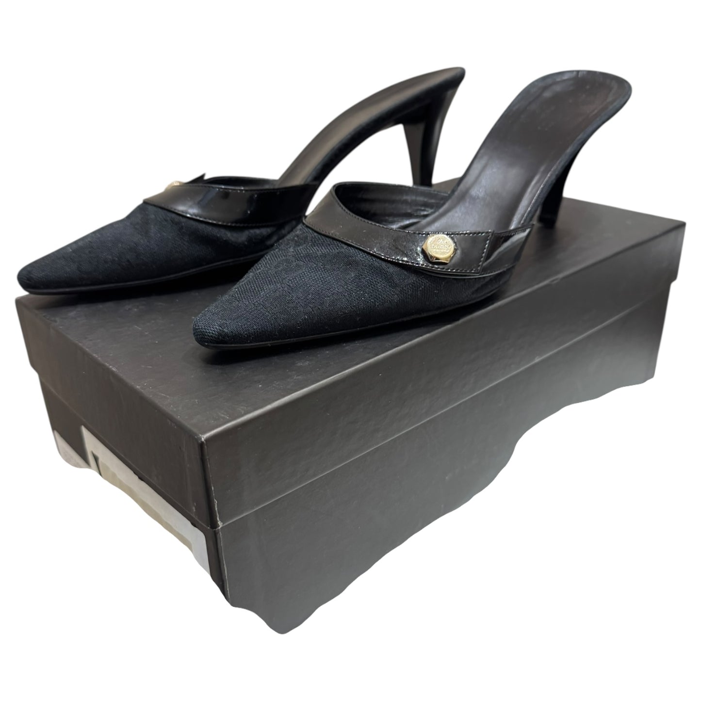Gucci Black Guccissima Pointed Mule Heels - 37 / 4