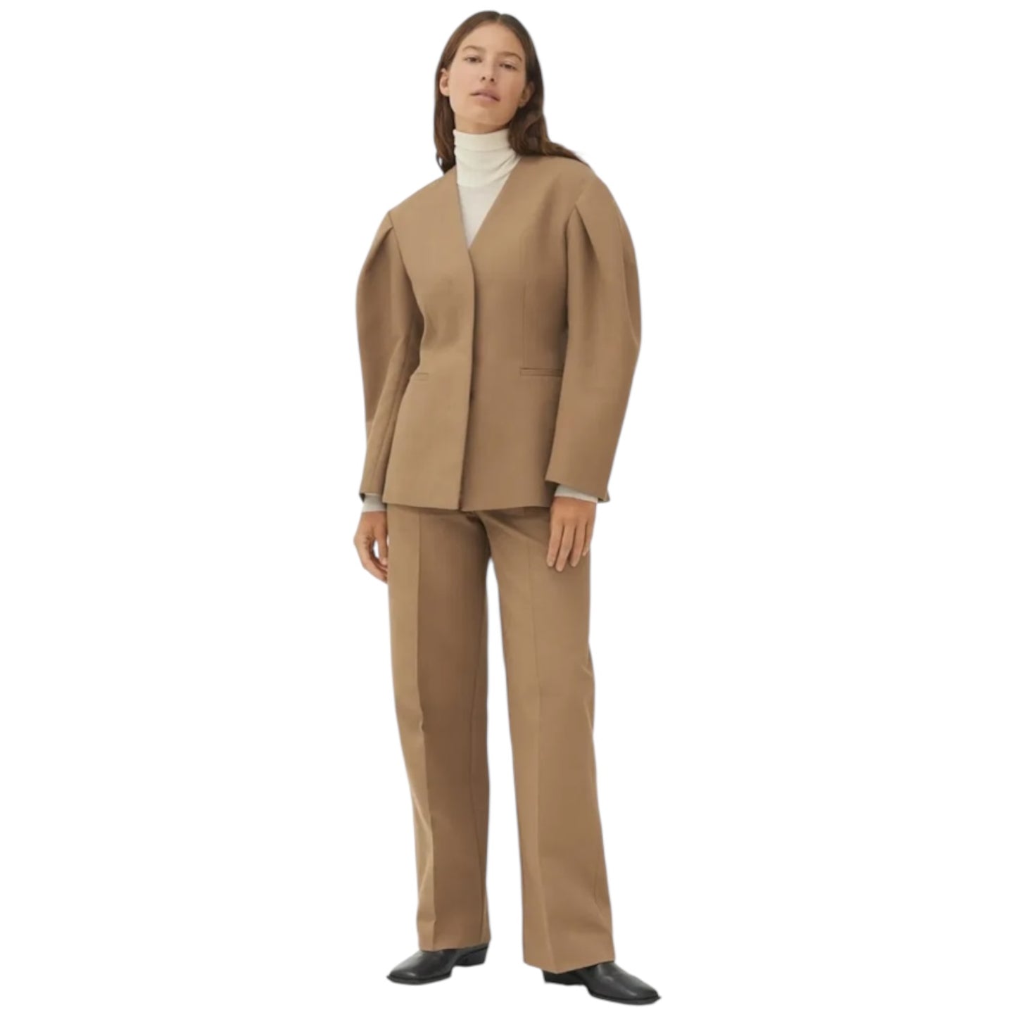 Arket Camel Puff Sleeve Blazer in Italian Fabric - 10