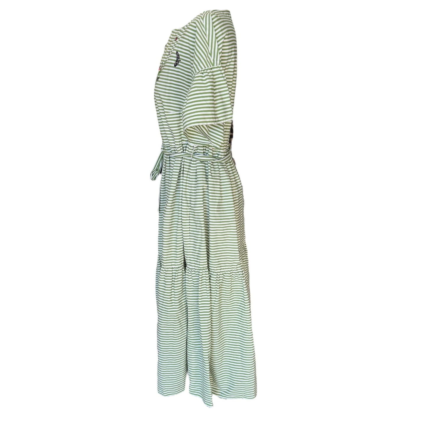 Max Mara Green Stripe Tiered Midi Dress - 12