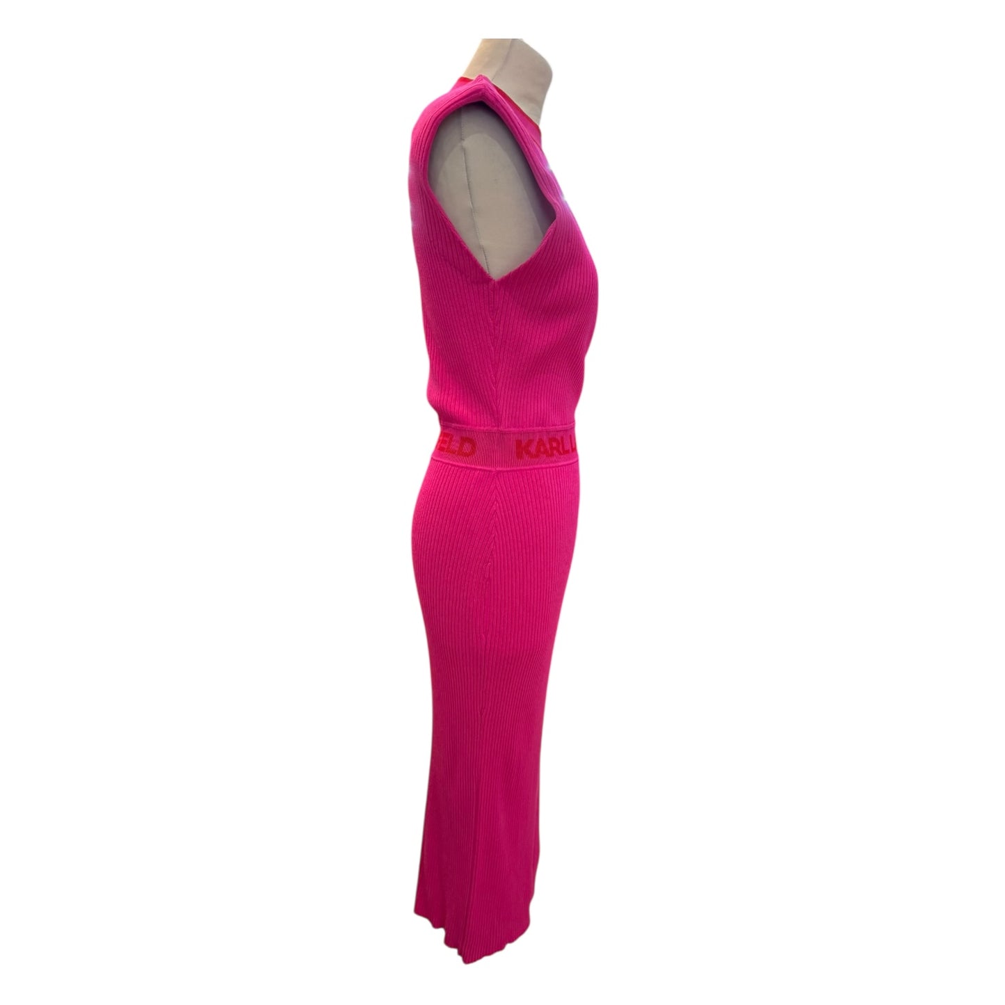 Karl Lagerfeld Pink and Red Sleeveless Knitted Midi Dress - 10