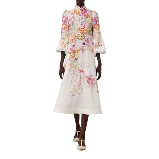 Zimmermann Natura Buttoned Midi Dress In Kaleidoscope Garden - 6/8