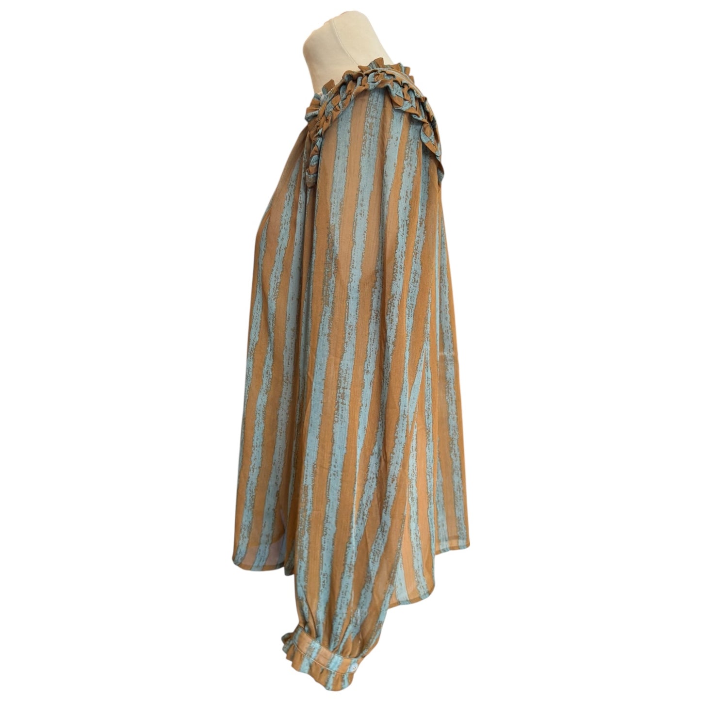 Coster Tan and Blue Stripe Chiffon Blouse - 14