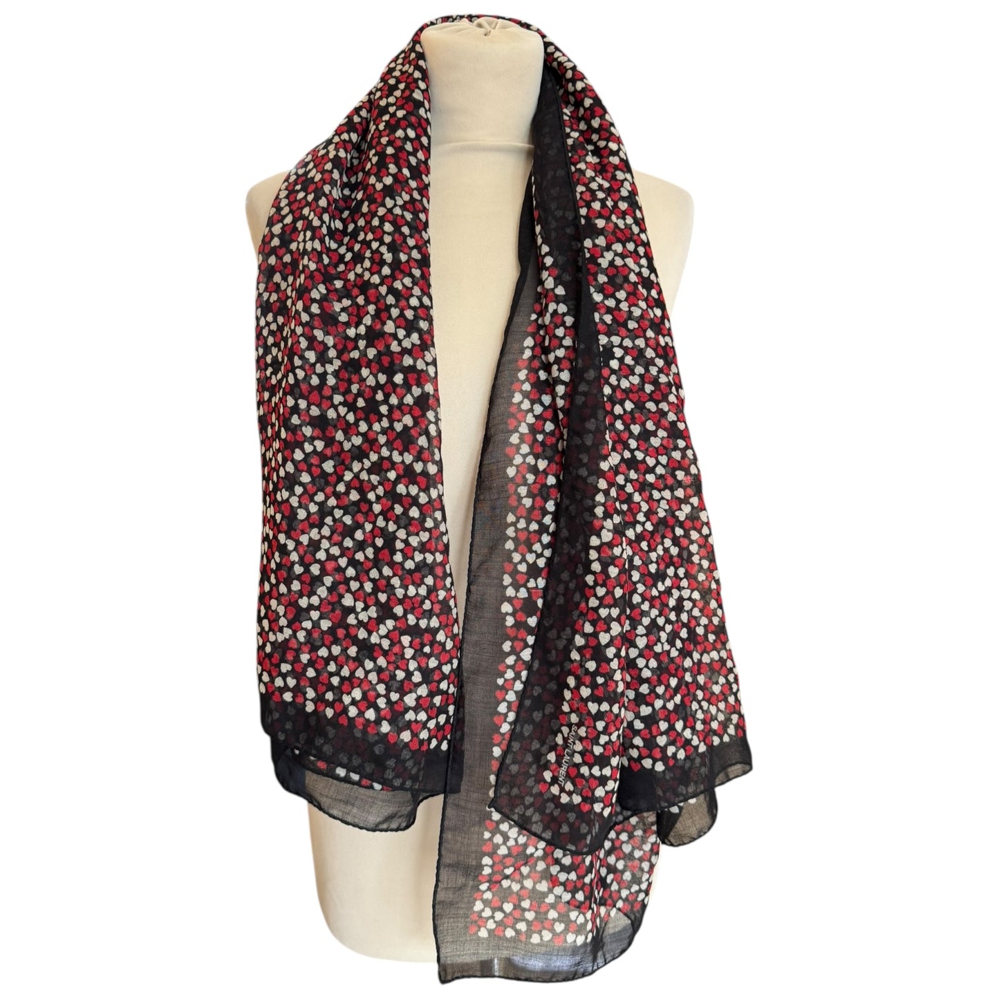 Saint Laurent Black Red and White Heart Scarf