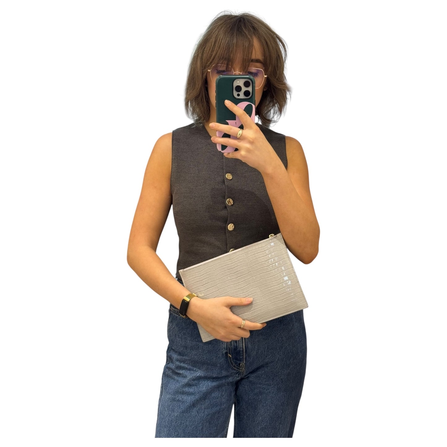 Aspinal of London Dove Grey Clutch