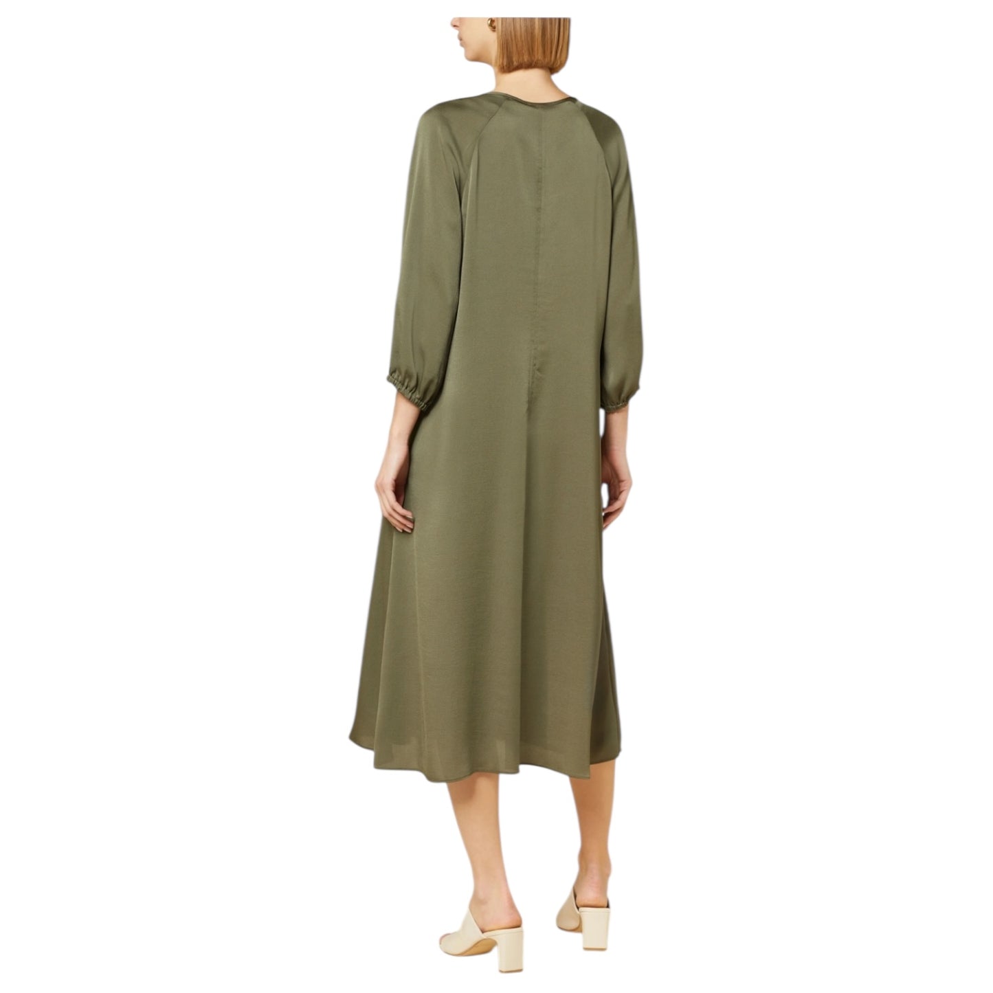 Riani Olive Satin Dress with 3/4 Sleeves - 18 - NEW