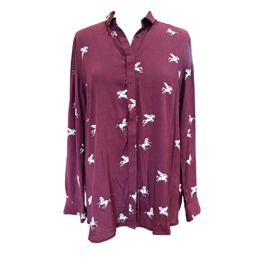 Bimba Y Lola Burgundy Equestrian Print Shirt - 12