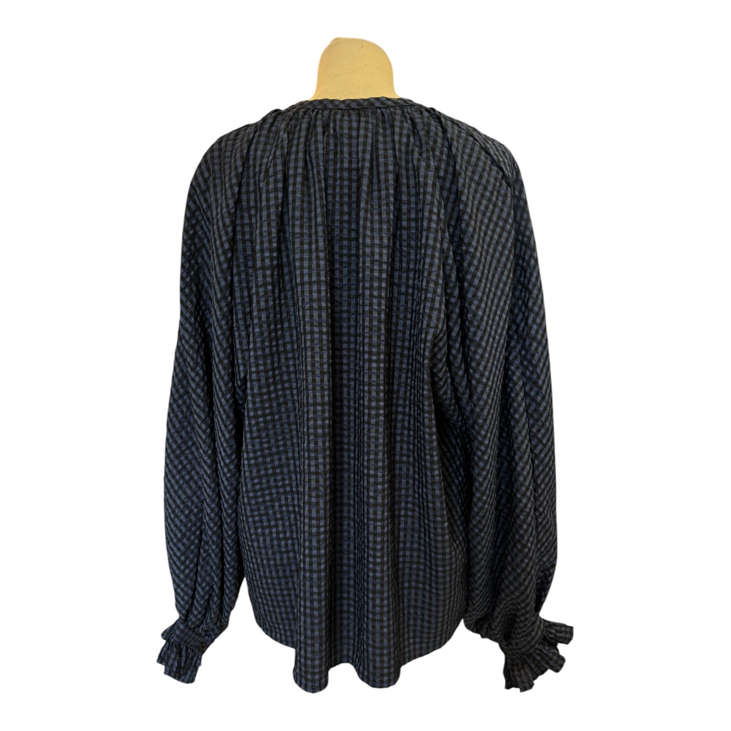Aligne Blue and Black Check Poet Sleeve Top - 14
