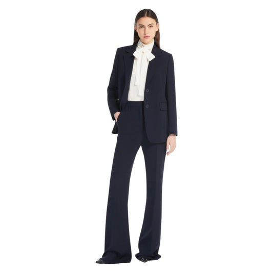 Max Mara Studio Navy Flared Cady Trousers - 14 - NEW