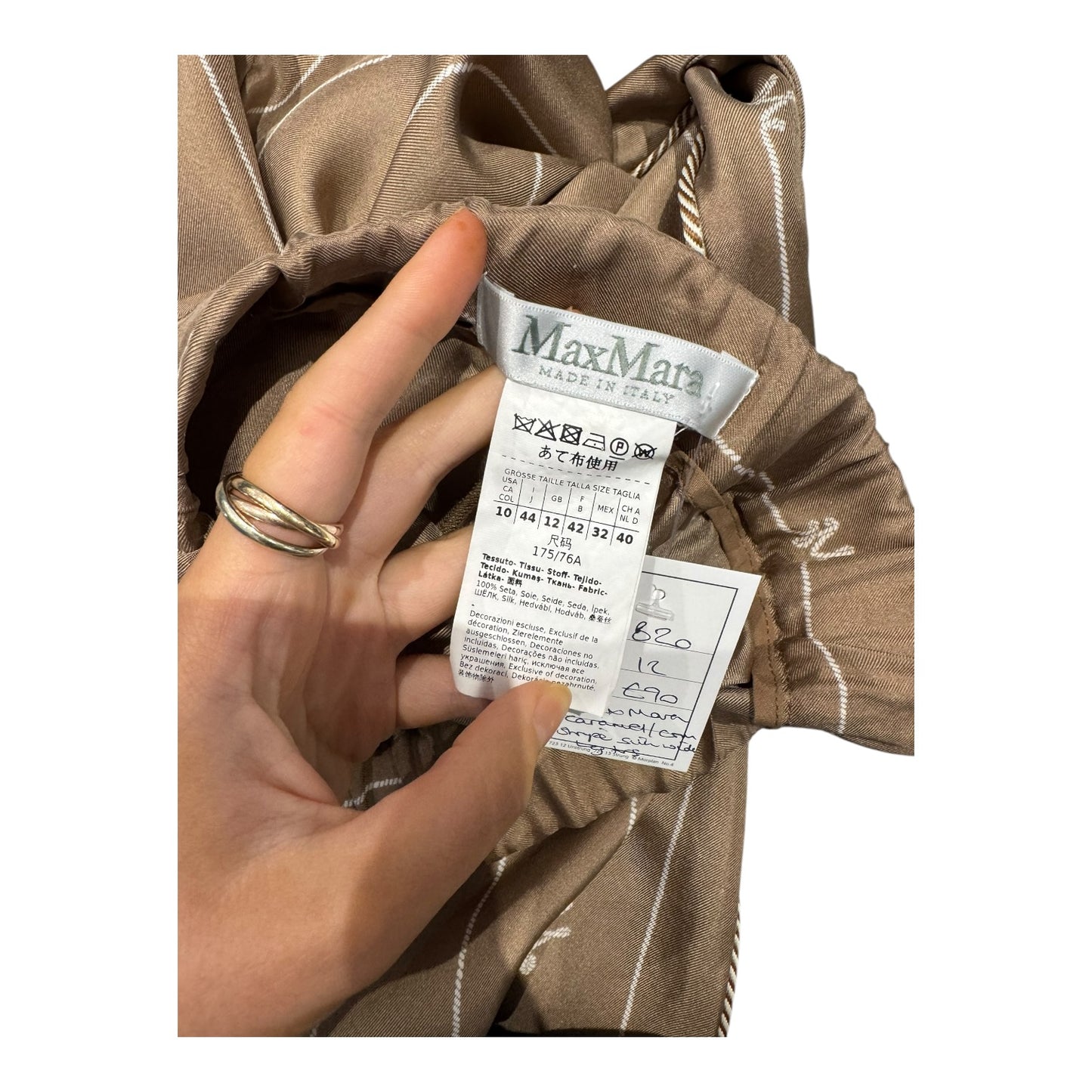 Max Mara Tan and White 'Calabra' Silk Trousers - 12
