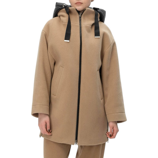 Herno Beige Herringbone Zip Up Coat - 12/14