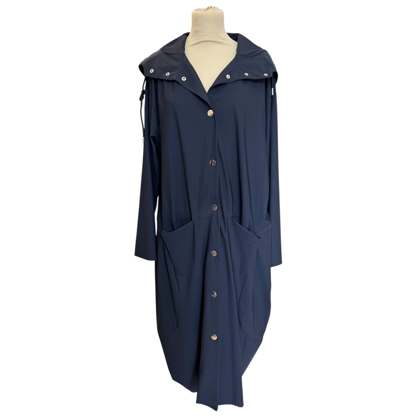 Naya Navy Tulip Hemline Hooded Mac Coat - One Size