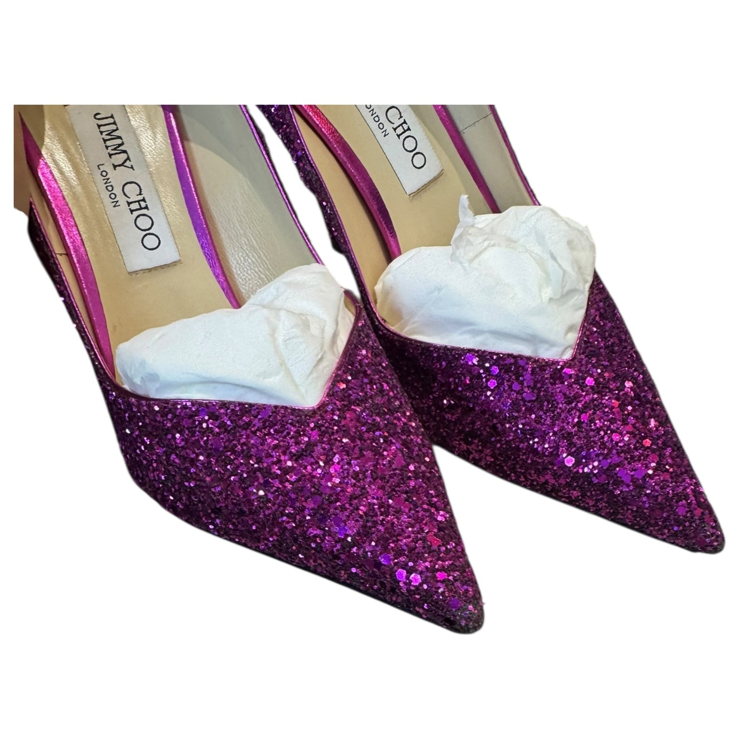 Jimmy Choo Fuchsia Pink Sparkle Casse 110 Heels - 39.5 / 6.5