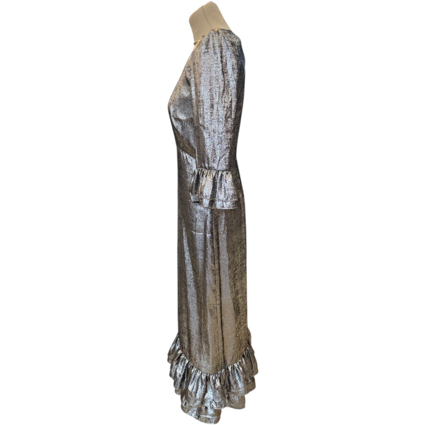 Mint Velvet Metallic Silver Midi Dress - 8 - NEW