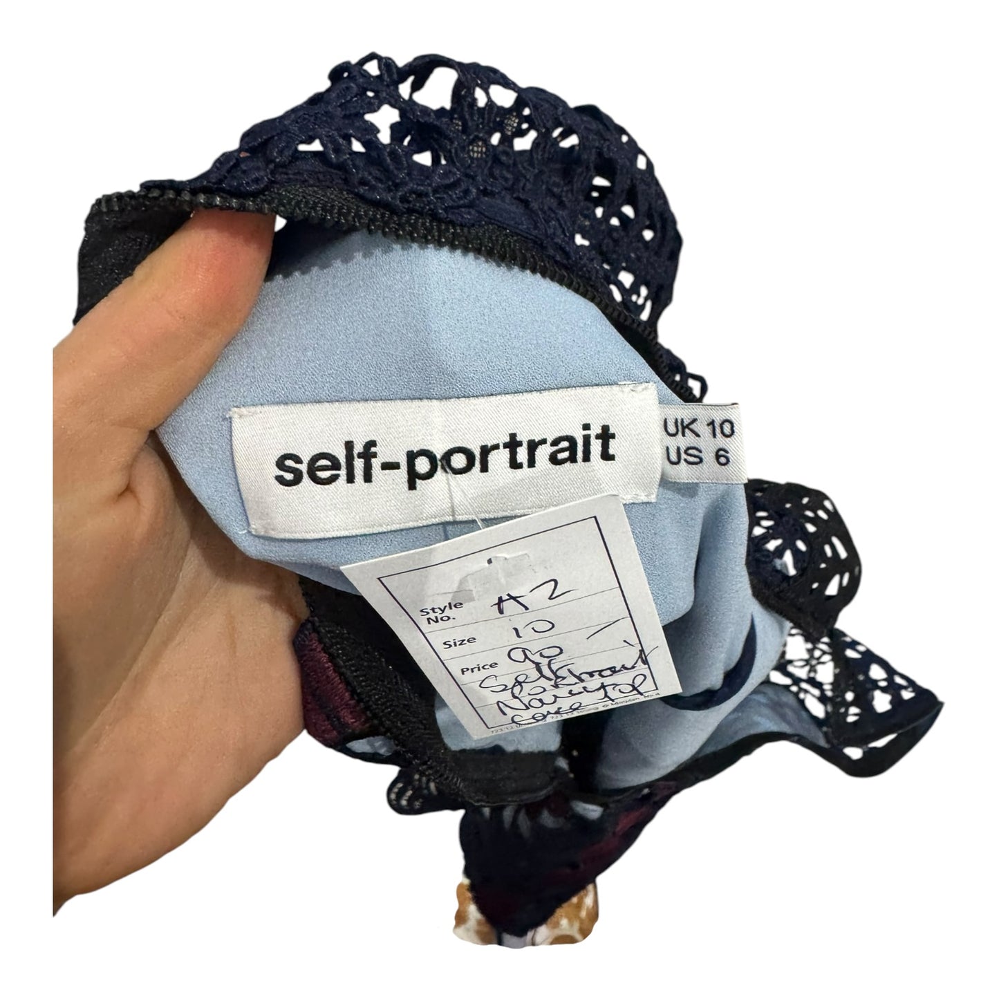 Self Portrait Navy and Burgundy Lace Top - 10