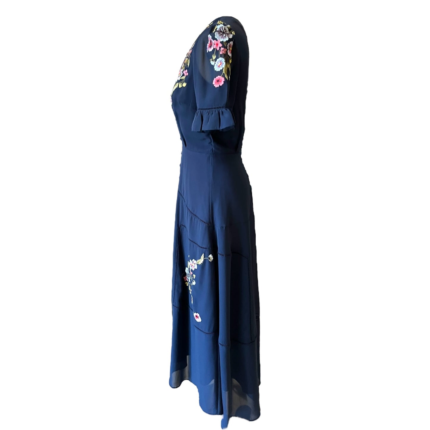 Hope and Ivy Navy Floral Embroidered Dress - 8