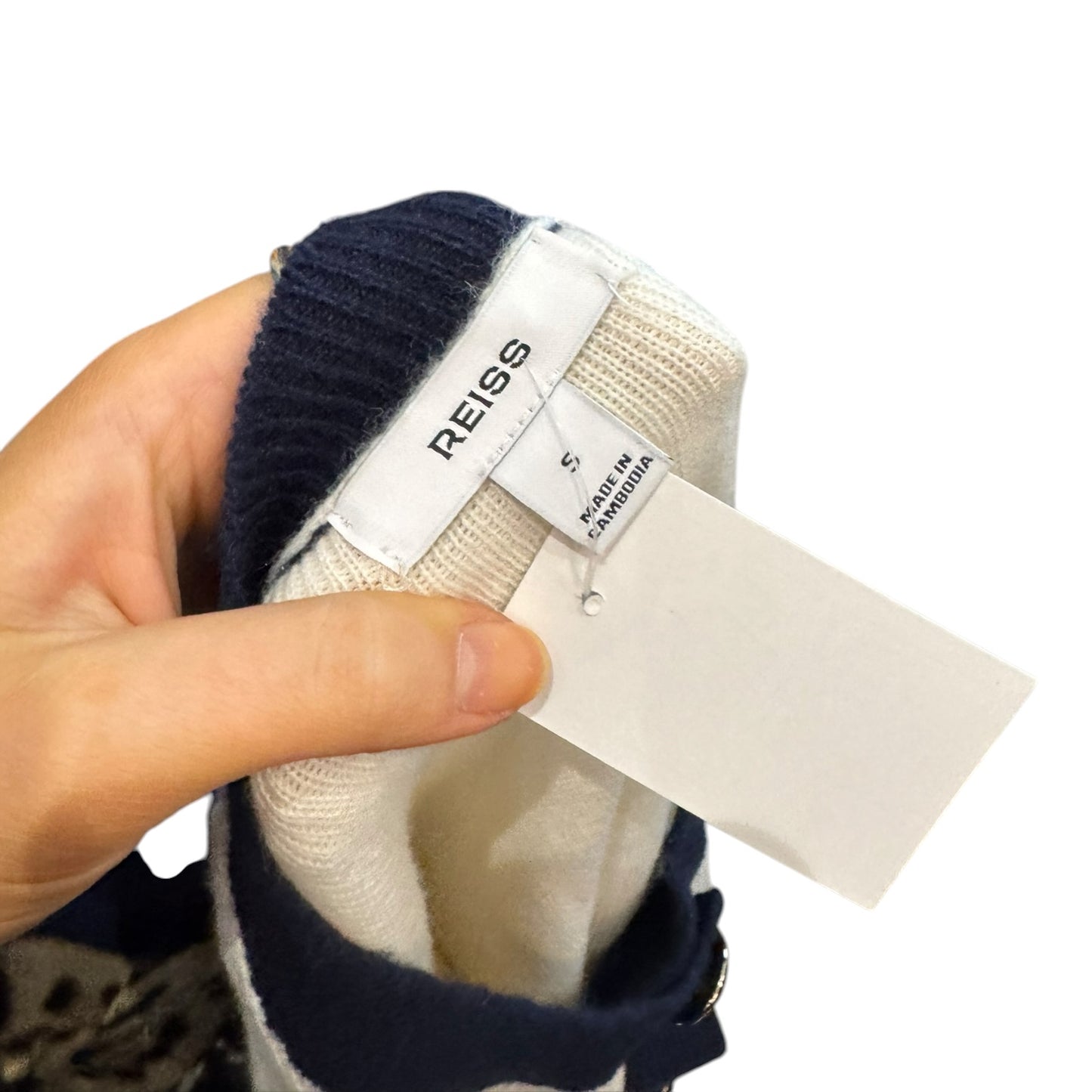 Reiss Cream and Navy Wool Cashmere Cardigan - 10/12