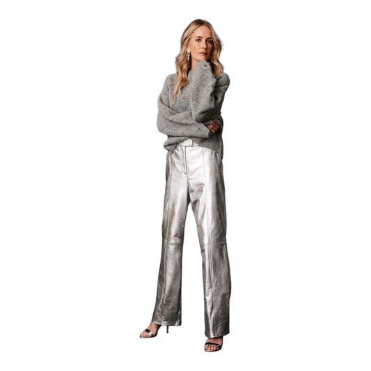 Mint Velvet Silver Leather Trousers - 12