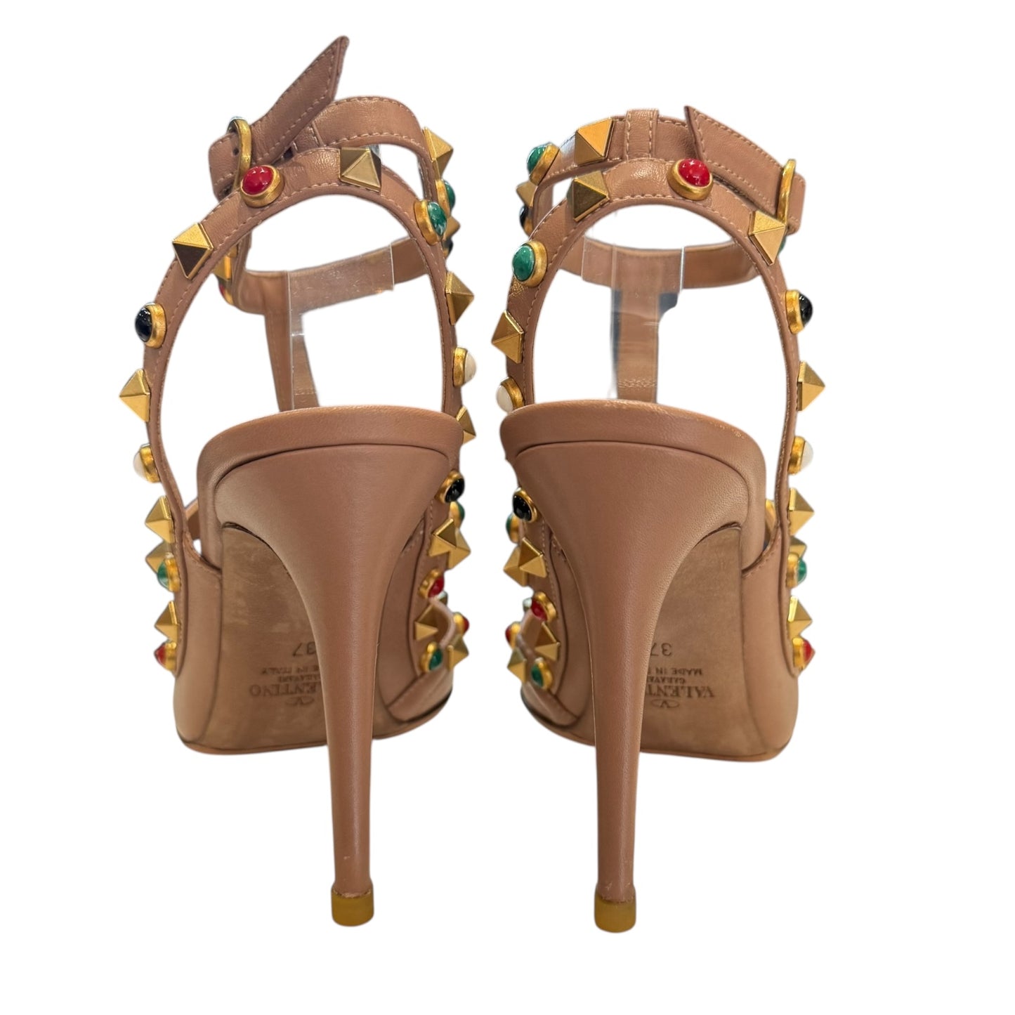 Valentino Beige Rock Stud Heels - 37 / 4