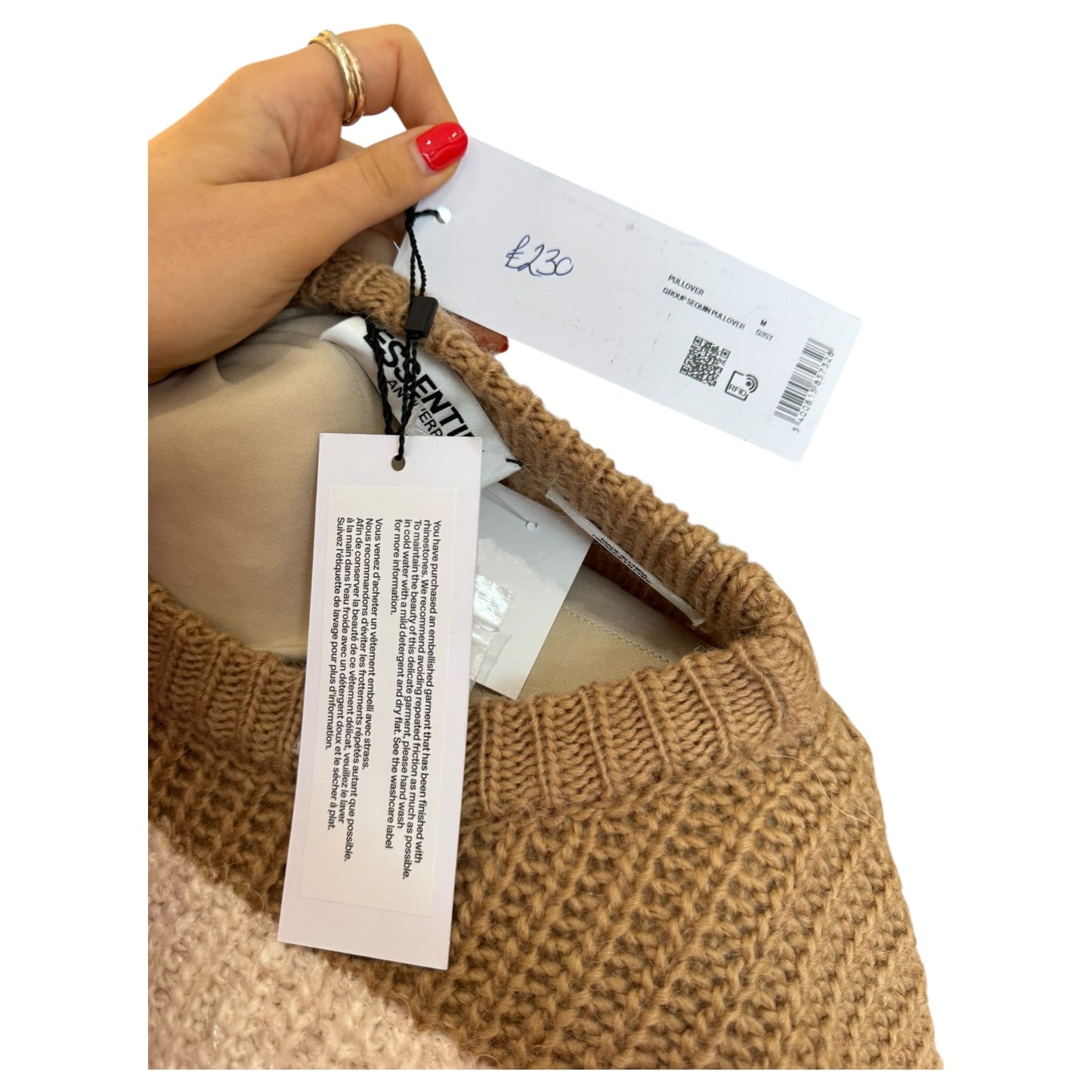 Essentiel Brown and Ecru Knit Sweater with Sequin-Embellished Stripes - 14/16 - NEW