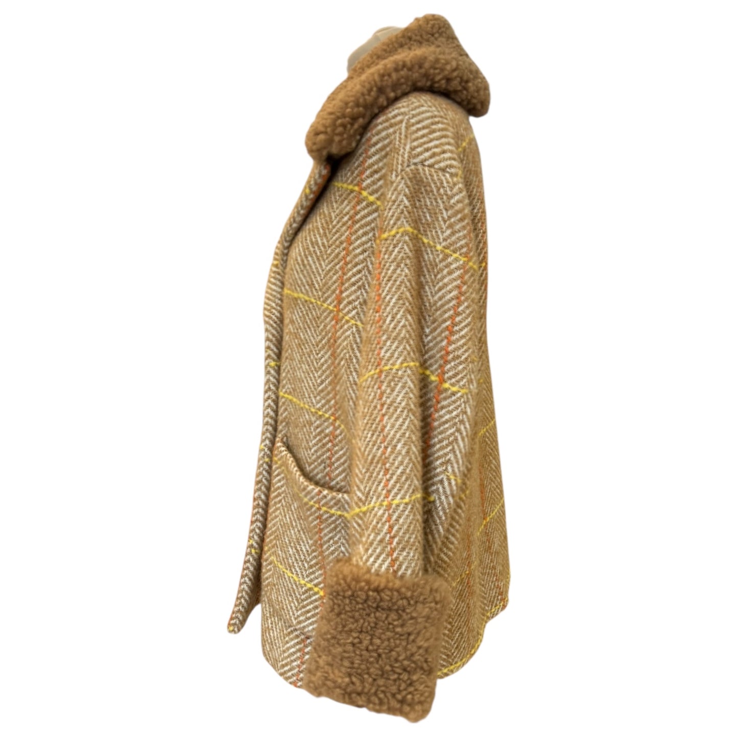 iBlues Tan Check Coat with Removable Shearling Trim - 6/8