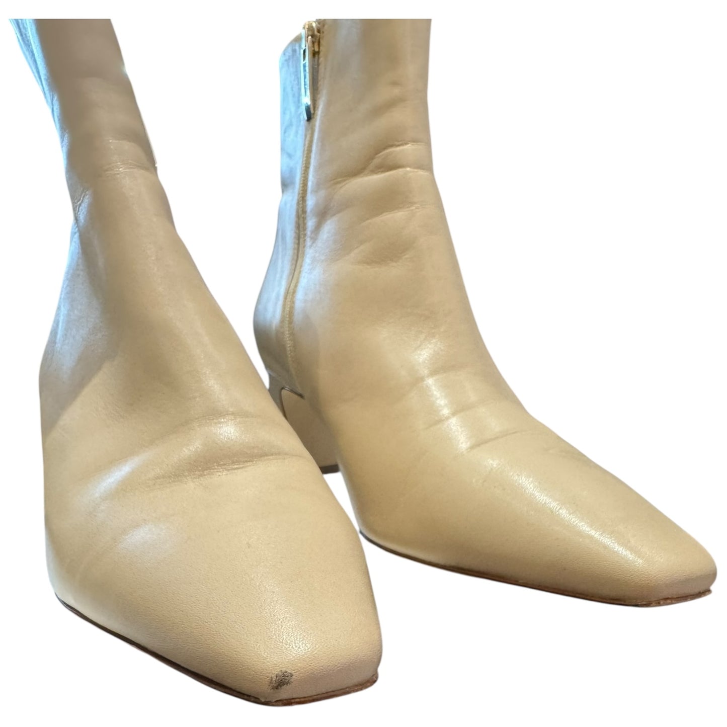 LK Bennett Margaux Sand Leather Blunt Toe Boots - 39 / 6