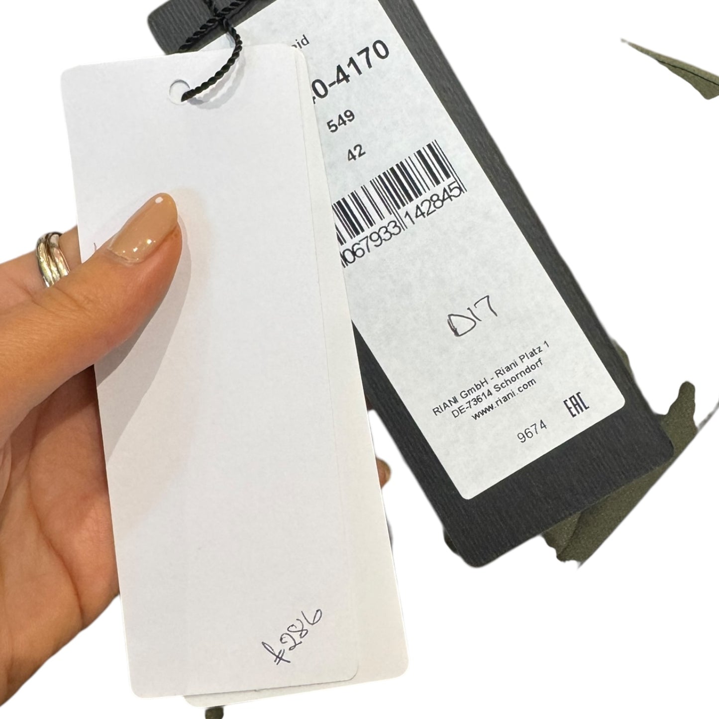 Riani Olive Satin Dress with 3/4 Sleeves - 18 - NEW