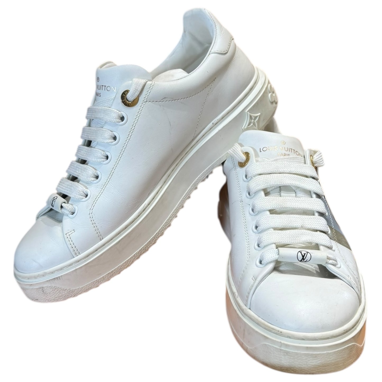 Louis Vuitton White Gold and Silver Time Out Sneakers - 37/4