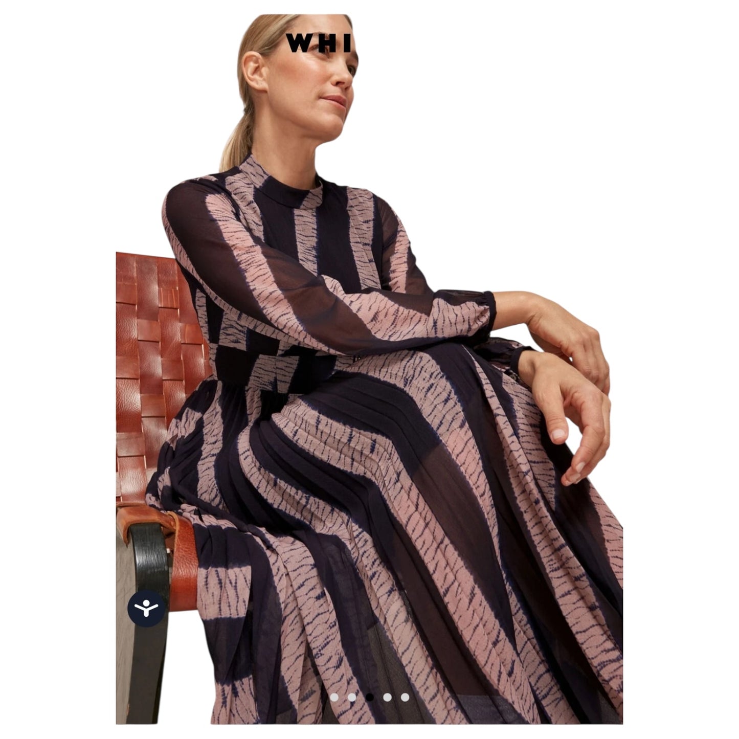 Whistles Shibori Print Pleated Dress in Navy and Pale Pink - 10 - NEW